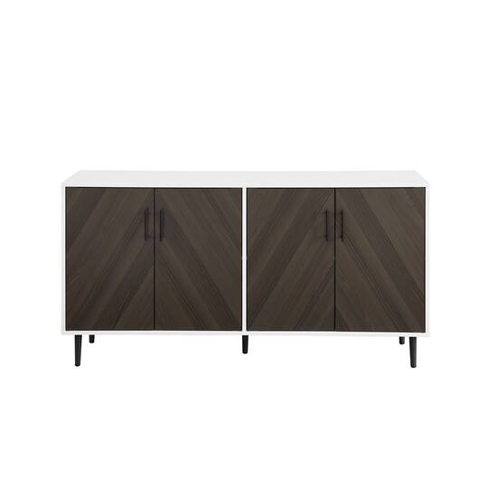 Walker Edison 58" Ash Brown Bookmatch & White Mid Century Modern TV Buffet